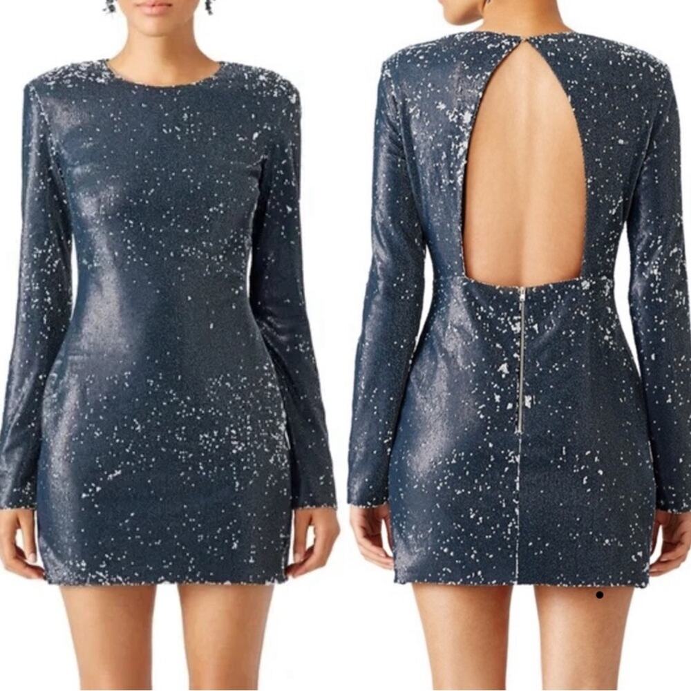 Elliatt Sequin Twilight Mini Cocktail Dress Pewter - White Sequins - Size Small